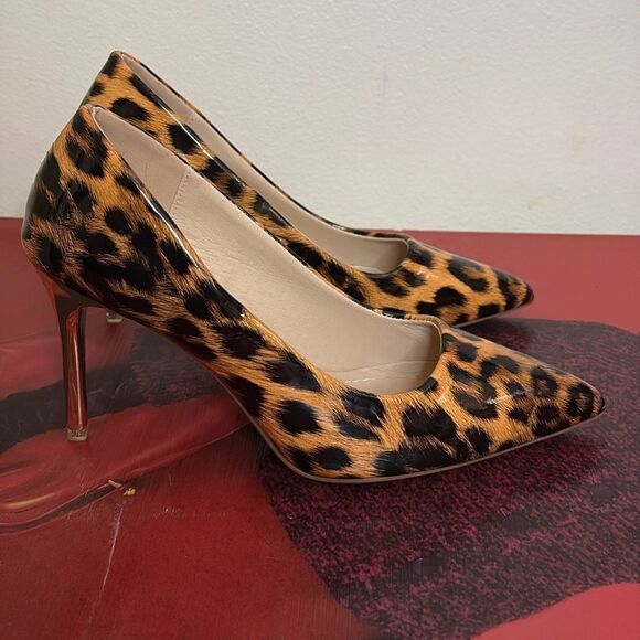 New Leopard & Gold Patent Leather Heels Size 41 (9-9.5) - Picture 1 of 9